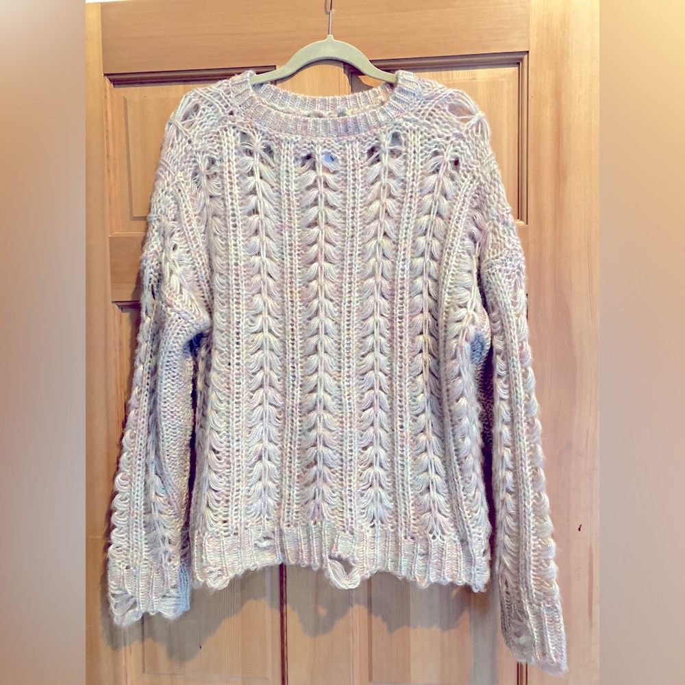 NWT, POL loose knit, sheer, distressed sweater